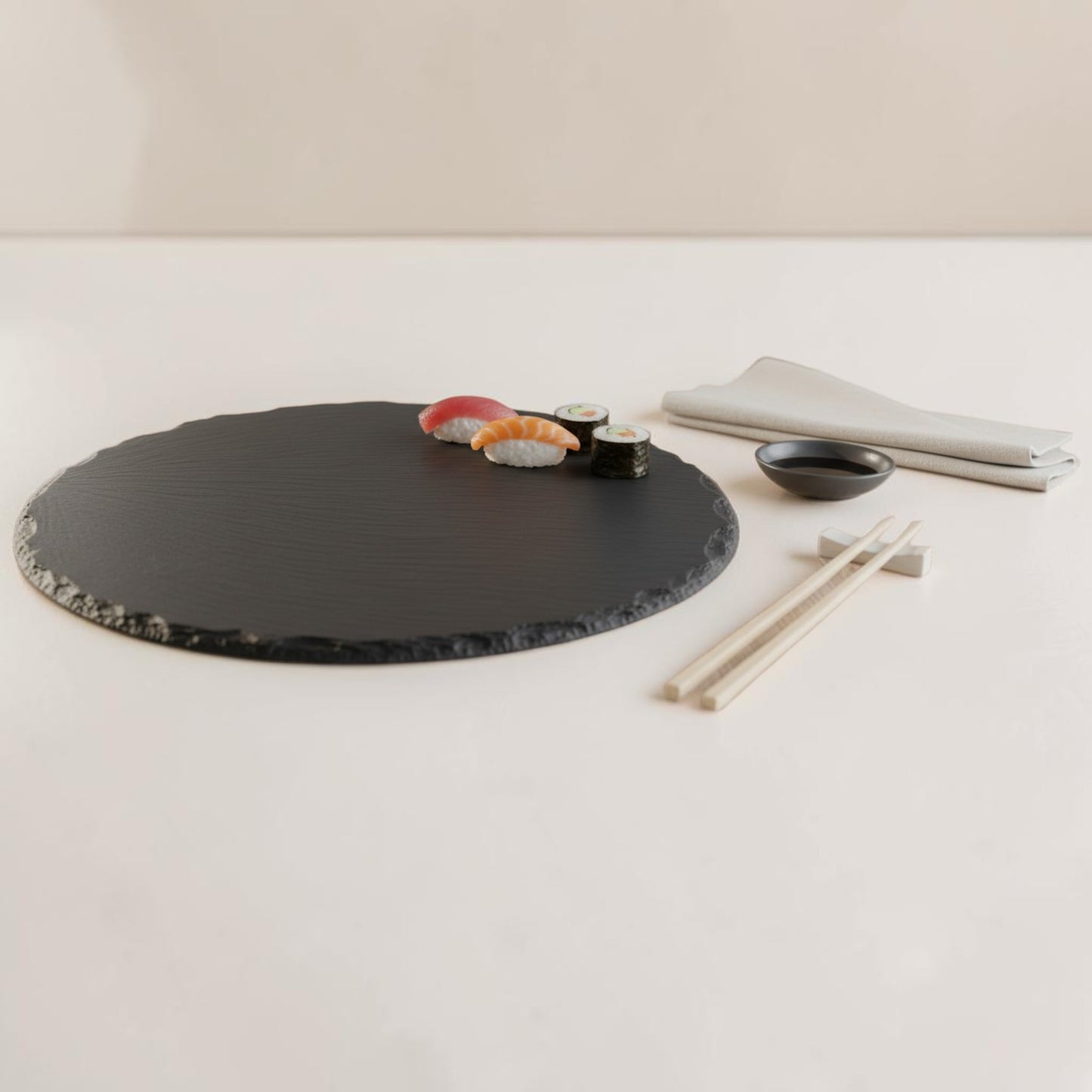 Round Black Slate Sushi-Serving Board – Premium Appetizer & Dining Plate Set