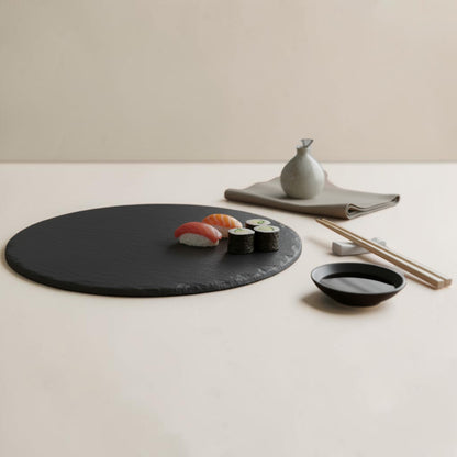 Round Black Slate Sushi-Serving Board – Premium Appetizer & Dining Plate Set