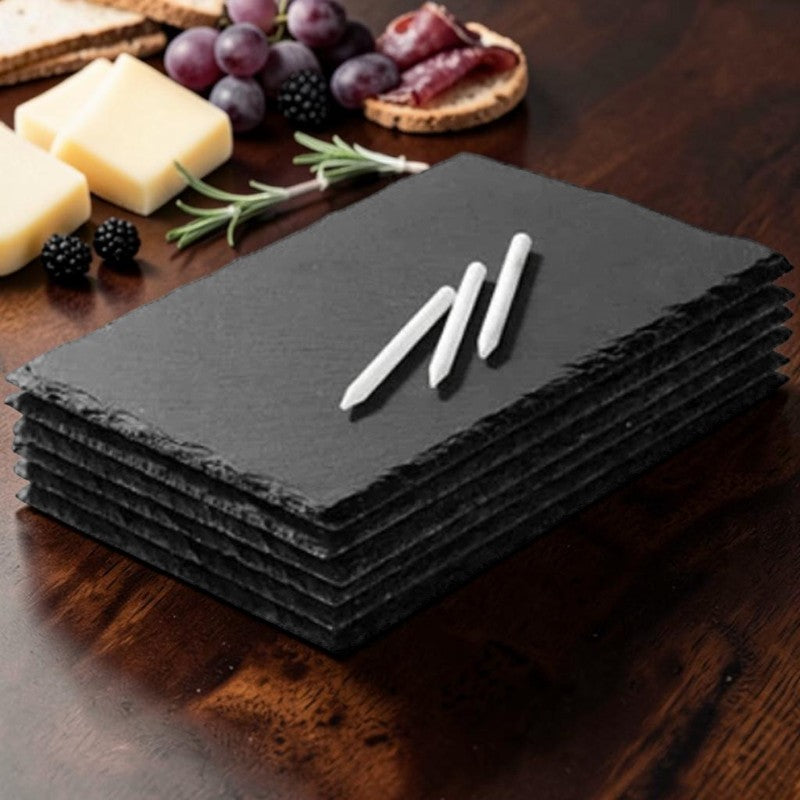 Black Slate Serving Board Set – Rectangular Stone-Sushi Plate for Appetizers & Dining