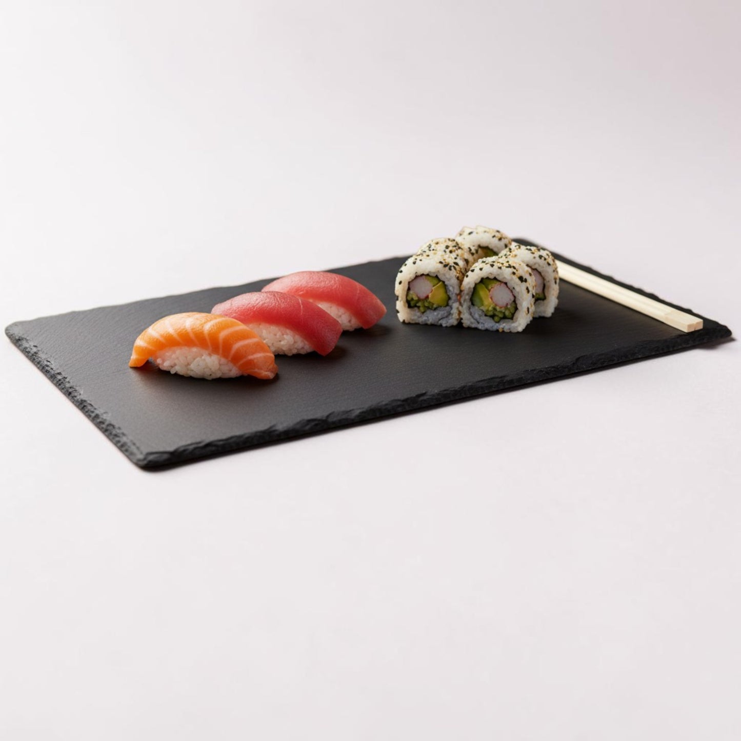 Black Slate Serving Board Set – Rectangular Stone-Sushi Plate for Appetizers & Dining